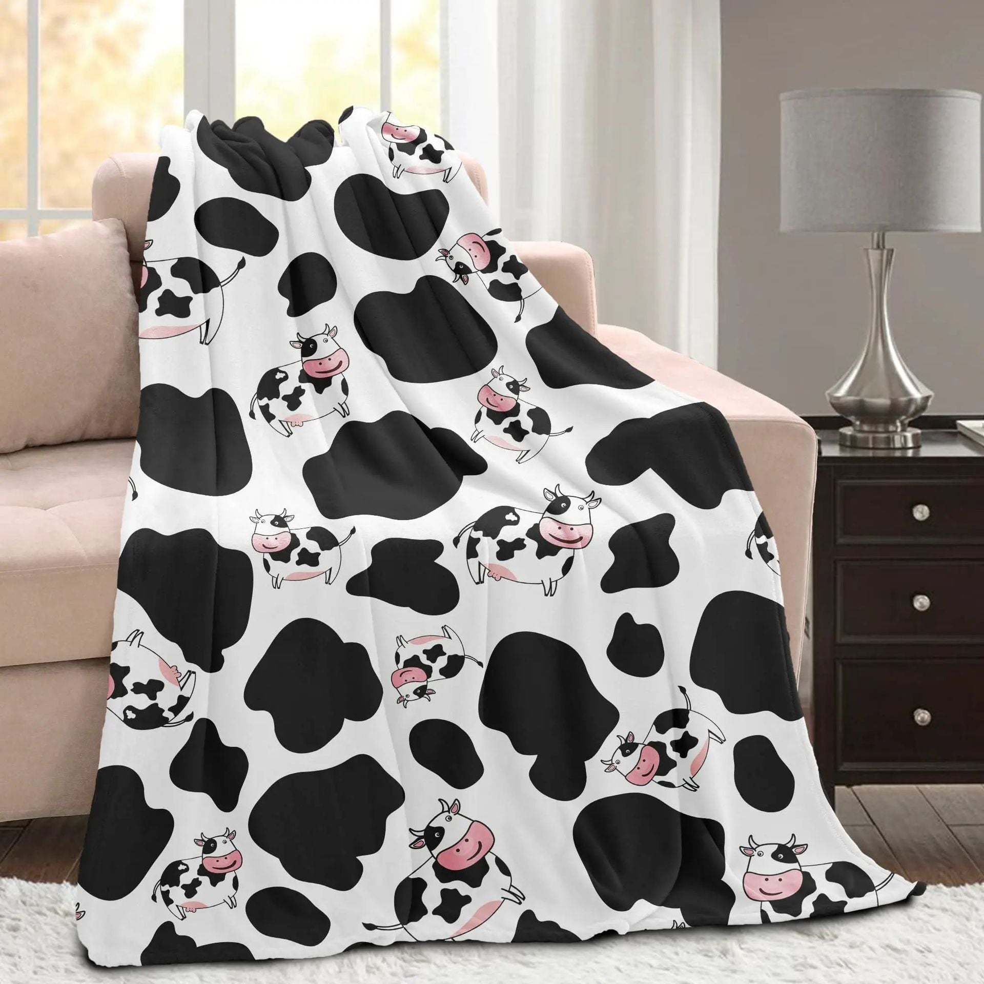 Cow Print Flannel Blanket Soft Warm Lightweight for All Seasons