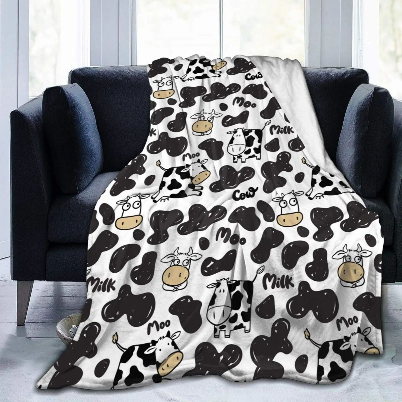 Cow Print Flannel Blanket Soft Warm Lightweight for All Seasons