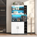 Kitchen Tall Cabinet, Pantry With LED Ambient Lighting, Wooden Kitchen Cupboard, Large Space For Microwave, Freestanding, Height-adjustable Side Storage Shelves