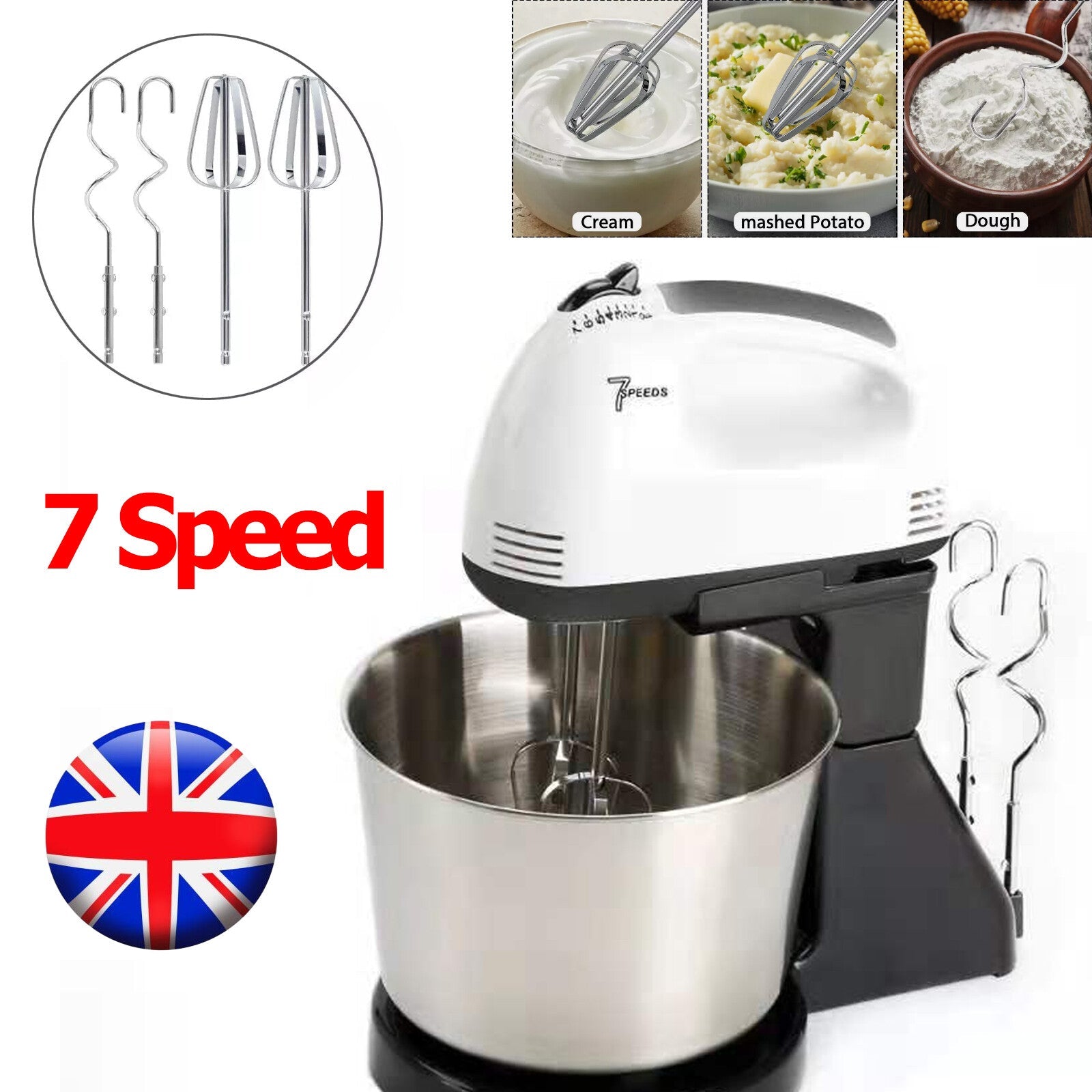 7-Speed Electric Stand Mixer Multifunctional Food Blender & Dough Kneader With Mixing Bowl